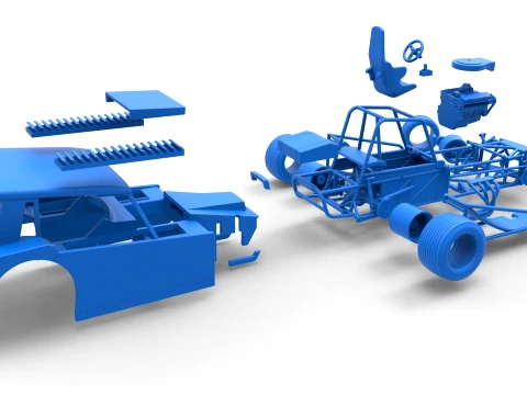 Vintage Dirt Modified stock car Version 6 while turning Scale 1 to 25 3D Print Model
