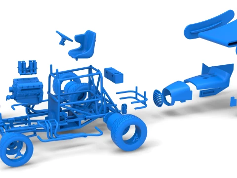 Vintage Winged Supermodified stock car for Dirt Version 2 Scale 1 to 25 3D Print Model
