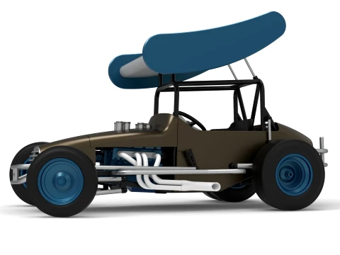 Vintage Winged Supermodified stock car for Dirt while turning Version 2 Scale 1 to 25 3D Print Model