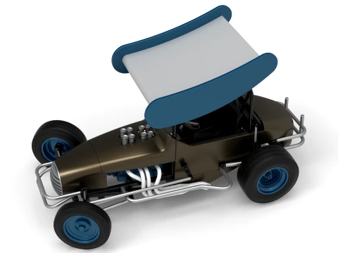 Vintage Winged Supermodified stock car for Dirt while turning Version 2 Scale 1 to 25 3D Print Model