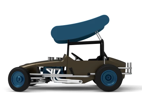 Vintage Winged Supermodified stock car for Dirt while turning Version 2 Scale 1 to 25 3D Print Model