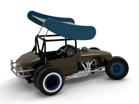 Vintage Winged Supermodified stock car for Dirt while turning Version 2 Scale 1 to 25 3D Print Model