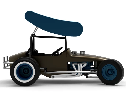 Vintage Winged Supermodified stock car for Dirt while turning Version 2 Scale 1 to 25 3D Print Model
