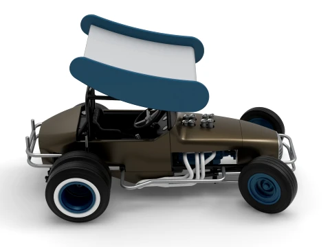 Vintage Winged Supermodified stock car for Dirt while turning Version 2 Scale 1 to 25 3D Print Model