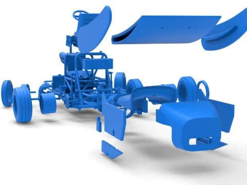 Vintage Winged Supermodified stock car for Dirt while turning Version 2 Scale 1 to 25 3D Print Model