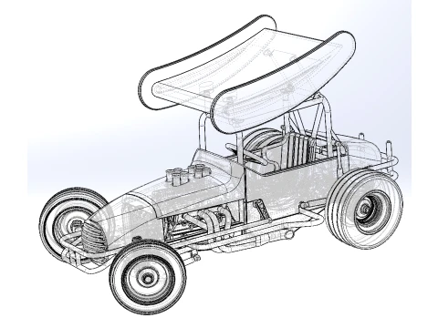 Vintage Winged Supermodified stock car for Dirt while turning Version 2 Scale 1 to 25 3D Print Model