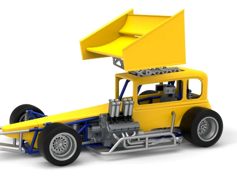 Vintage Winged Supermodified stock car Version 3 Scale 1 to 25 3D Print Model