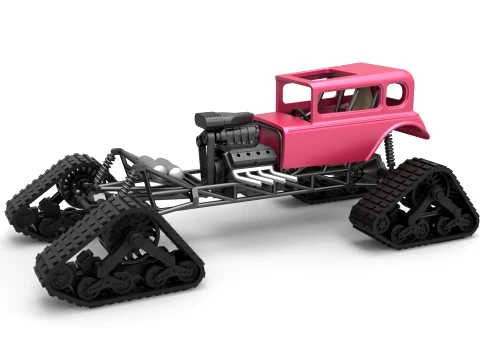 Hot Rod on tracks Scale 1 to 25 3D Print Model