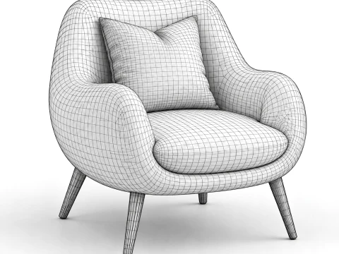Modern Ivory Boucle Lounge Armchair Model 3D