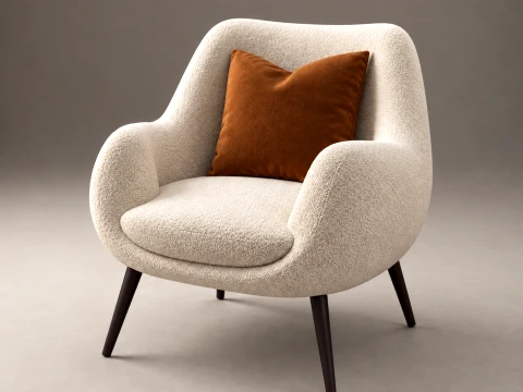 Modern Ivory Boucle Lounge Armchair Modello 3D
