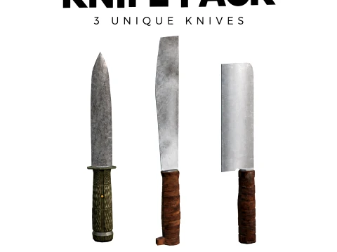 3 Low-Poly Knives Pack Game Ready s 3Dモデル