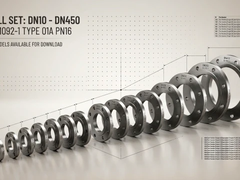 EN 1092-1 PN16 Plate Flanges Set DN10-DN450 Type 01 3D Model