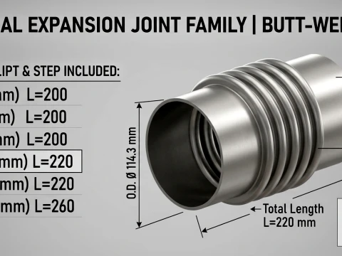 Standard Butt-Weld Axial Expansion Joints Pack - DN50 to DN150 PN16 3D Model