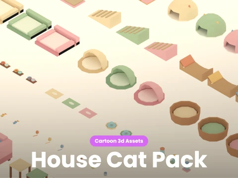Cozy Cat Home Low-poly Cat Furniture Kit Modello 3D