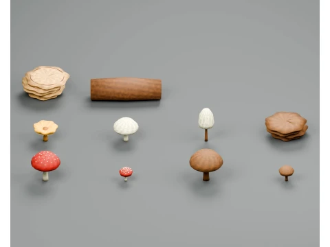 Forest Mushrooms and Shelf Fungi PBR Collection 3D Model