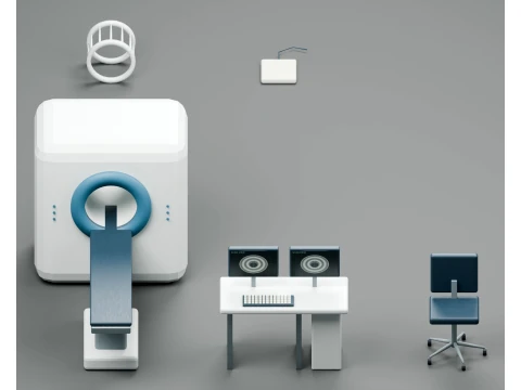 Zestaw cewek krzesełkowych do konsoli skanera MRI, st&oacute;ł PBR Model 3D