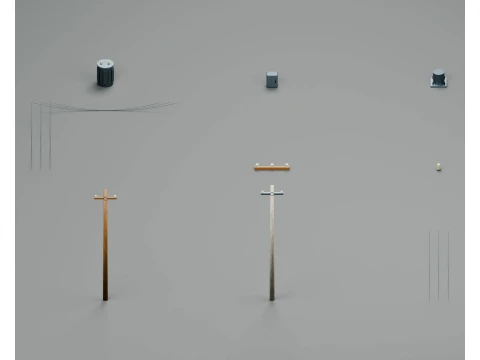 Modulares PBR-Kit f&uuml;r Strommasten, Kabel und Transformatoren 3D Modell