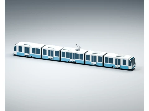 Ve&iacute;culo de transporte leve sobre trilhos de bonde articulado PBR 2K Modelo 3D