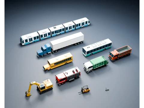 Pakiet pojazd&oacute;w miejskich i budowlanych, 10 modeli PBR 2K Model 3D