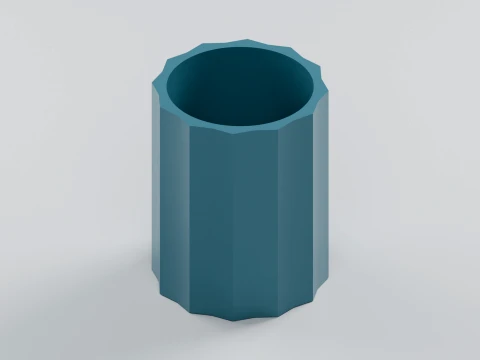 側面に溝があり、内側が丸いファセットペンカップ 3Dプリントモデル