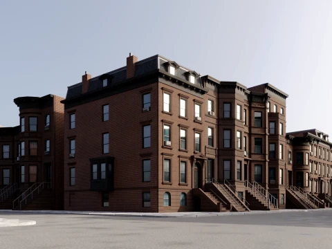 New York Brownstones - American Row Houses Pack low-poly Model 3D