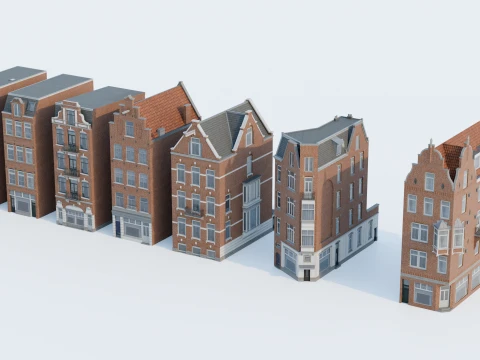 Holandia Tradycyjne domy szeregowe w stylu holenderskim low-poly 3d low-poly Model 3D
