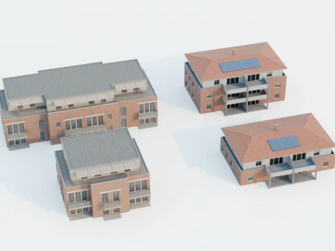 Generic Modern Suburban Apartment Buildings Low-Poly Pack 3D Model