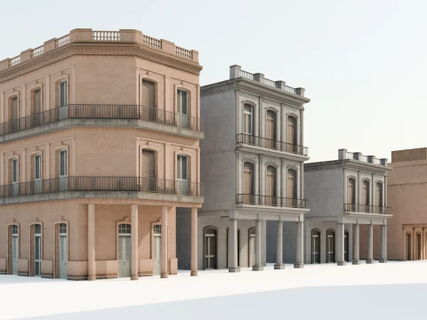Classic Colonial South American City Buildings Pack 3D Model