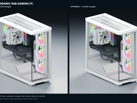 White Panoramic RGB Gaming PC - Animated Blender Modello 3D