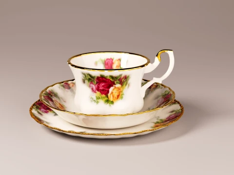 Vintage Porcelain Tea Set - Royal Albert Old Country Roses Style 3D Model