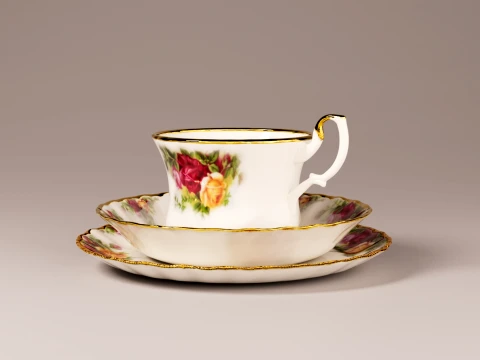 Vintage Porcelain Tea Set - Royal Albert Old Country Roses Style 3D Model