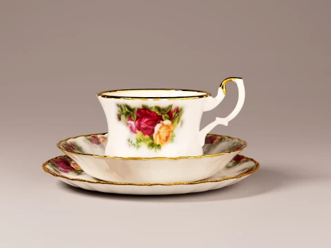 Vintage Porcelain Tea Set - Royal Albert Old Country Roses Style 3D Model