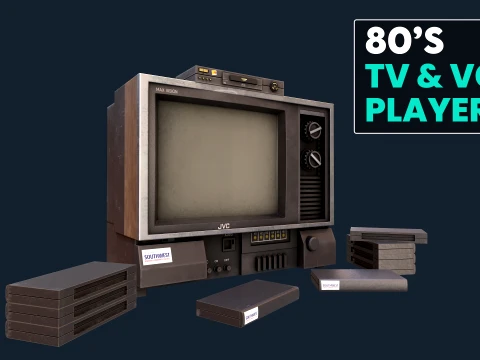 TV anni '80 e lettore videoregistratore Modello 3D