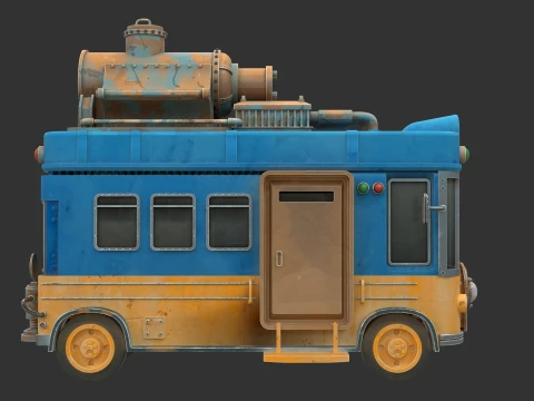 Stylized Post apocalyptic Bus 3D Model