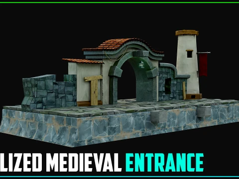 Stylized Medieval Ruined Gate Entrance Modèle 3D