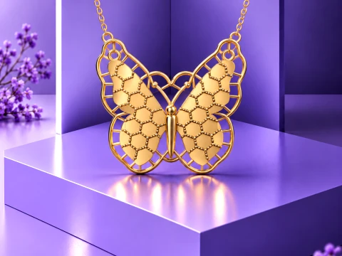 Luxury Gold Butterfly Pendant Necklace 3D Jewelry Model with Geometric Wing Details Modelo de impresión 3D