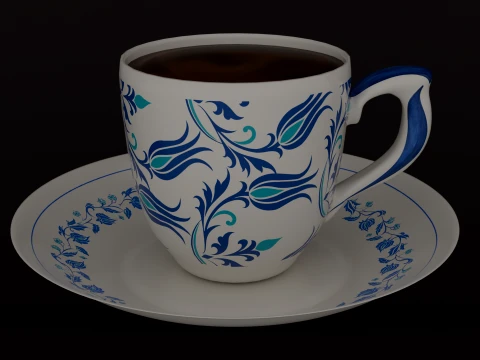 Modern Iznik Turkish Coffee Cup and Saucer Set 3D मॉडल