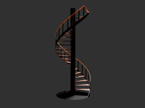 Modern Spiral Staircase with Wooden Steps and Metal Railing 3D Model