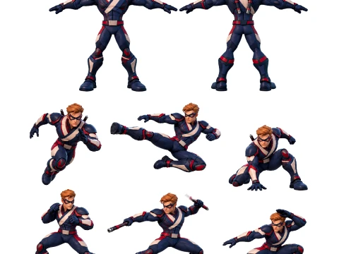 3D Super-Hero Character Model Rigged - C4D - Blender - Unity3D - FBX - High Poly and Low Poly Modello 3D