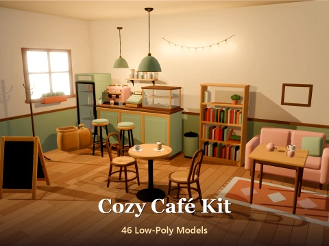 Cozy Cafe Kit - 46 Low-Poly Models 3D Model
