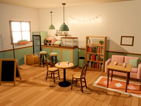 Cozy Cafe Kit - 46 Low-Poly Models 3D Model
