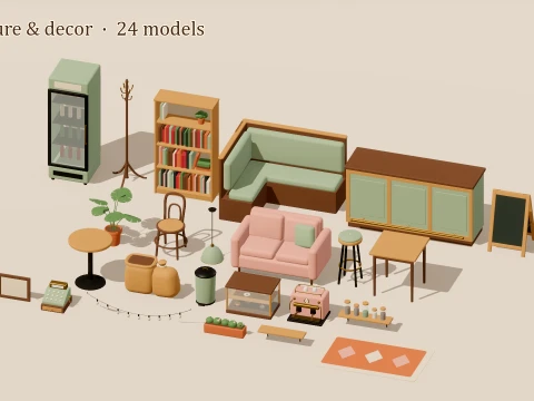Cozy Cafe Kit - 46 Low-Poly Models 3D Model