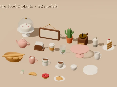Cozy Cafe Kit - 46 Low-Poly Models 3D Model