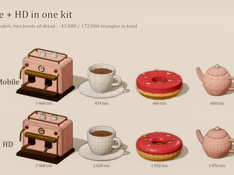 Cozy Cafe Kit - 46 Low-Poly Models 3D Model