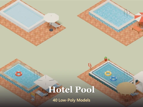 Hotel Pool - 40 Low-Poly Models 3D Model