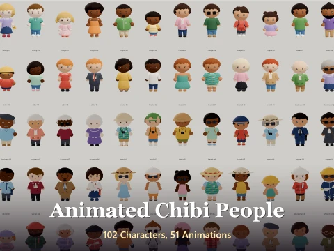 Animated Chibi People - 102 Characters 51 Animations 3D Model