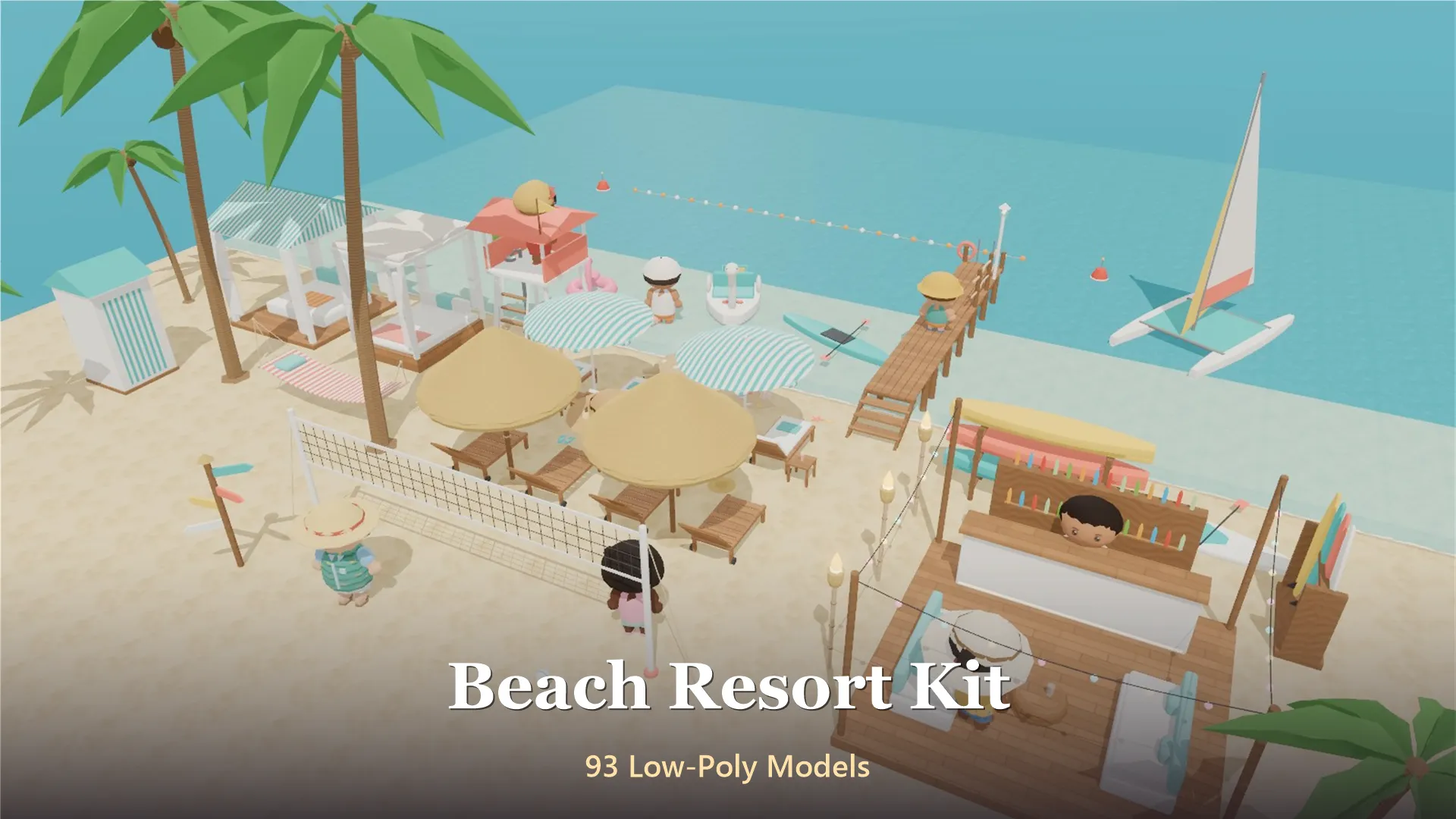 Beach Resort Kit - 93 Low-Poly Models 3D Model .c4d .max .obj .3ds .fbx .stl .blend 