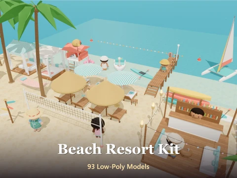 Beach Resort Kit - 93 Low-Poly Models 3D Model