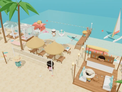 Beach Resort Kit - 93 Low-Poly Models 3D Model