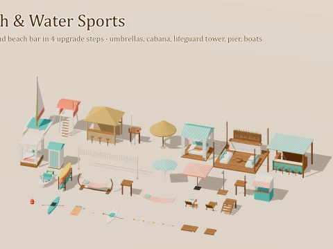 Beach Resort Kit - 93 Low-Poly Models 3D Model